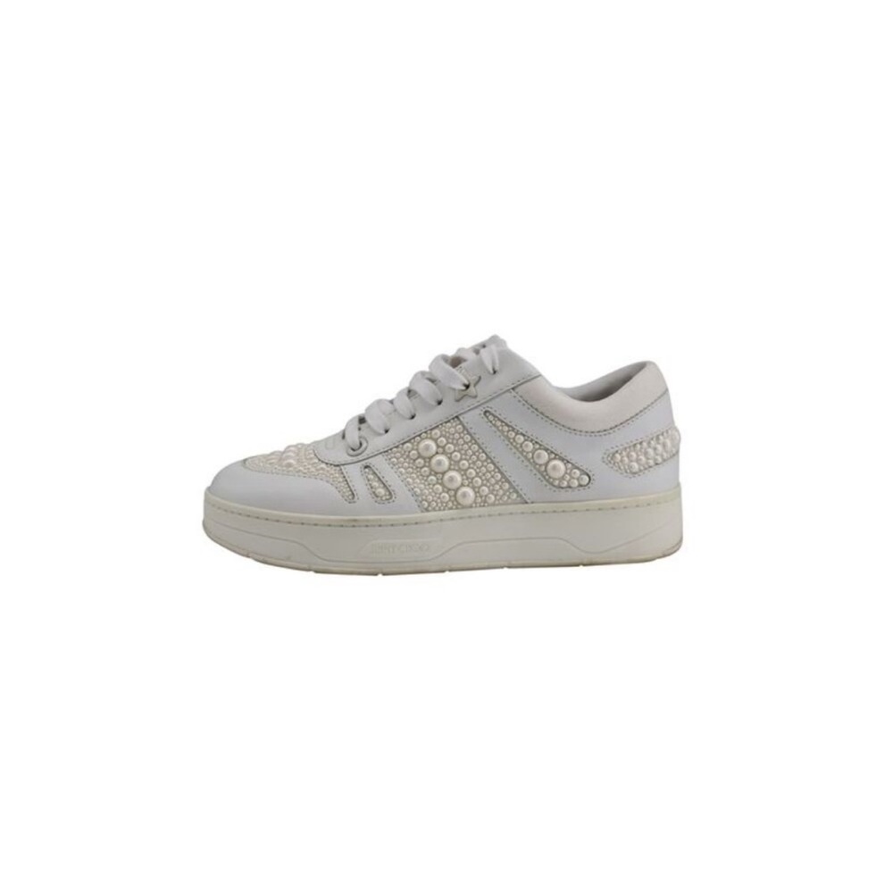 Jimmy Choo Hawaii Faux Pearl Embellished Leather Sneakers - Picture 4 of 8